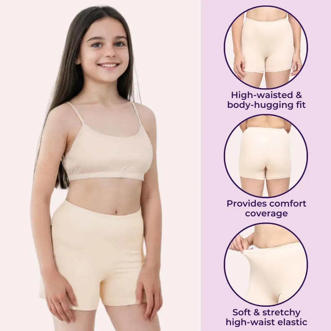 Teen Shorties | Thigh Length | High Waist | Full Coverage | Chafe Free | 3 Pack