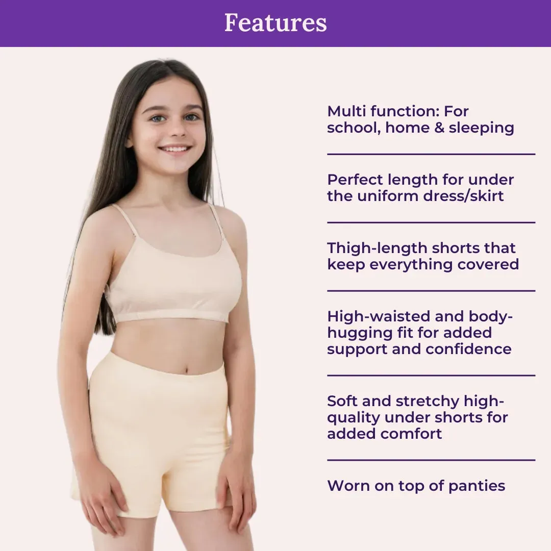 Teen Shorties | Thigh Length | High Waist | Full Coverage | Chafe Free | 3 Pack