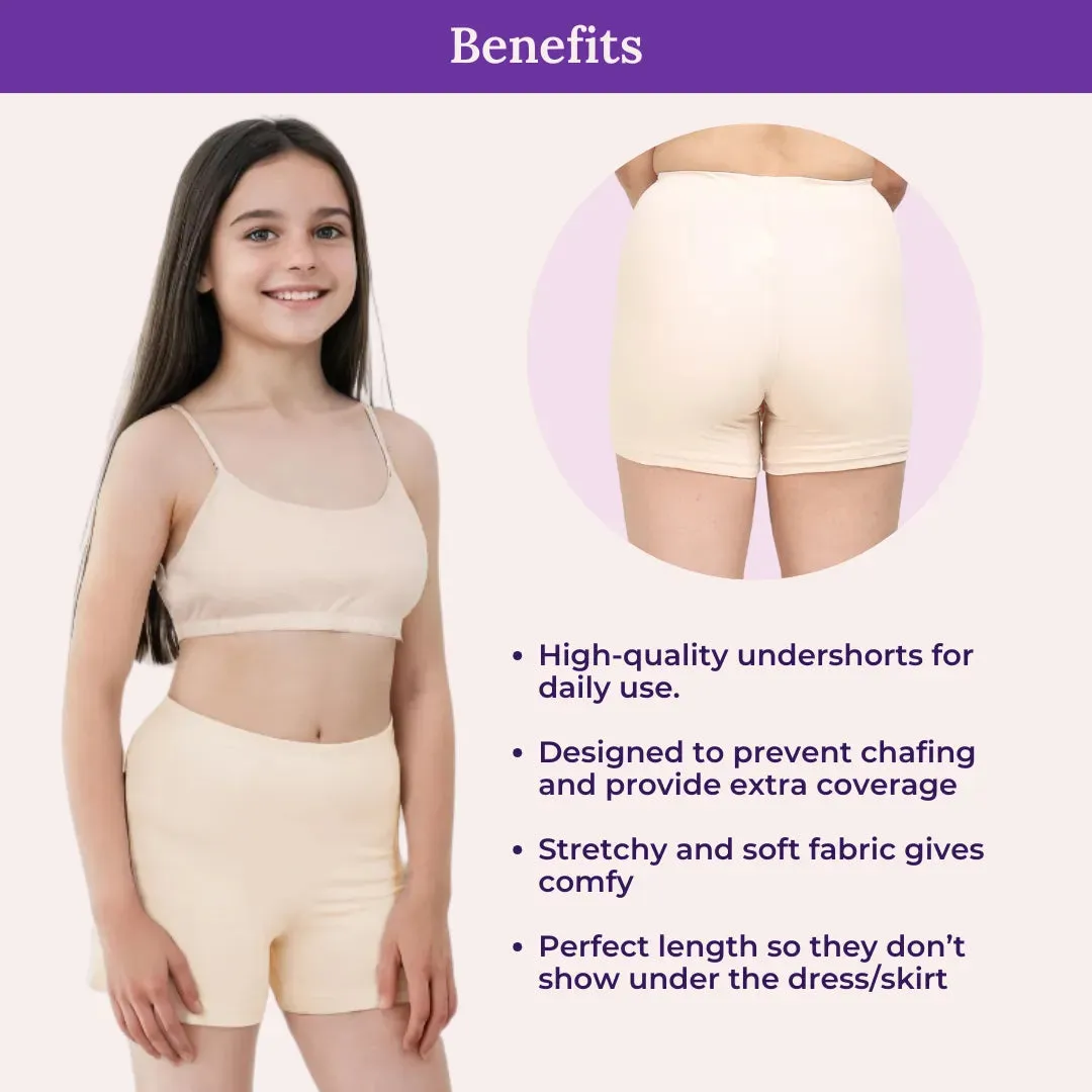 Teen Shorties | Thigh Length | High Waist | Full Coverage | Chafe Free | 3 Pack