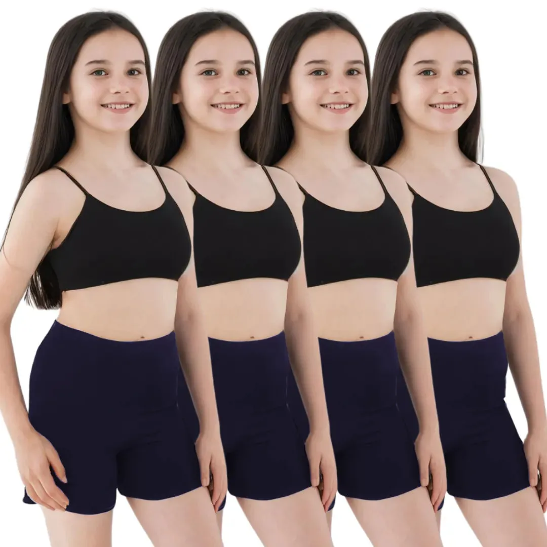 Teen Shorties | Thigh Length | High Waist | Full Coverage | Chafe Free | 4 Pack