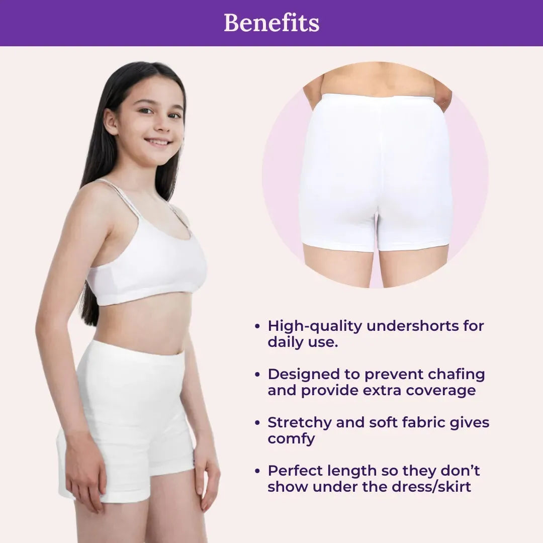 Teen Shorties | Thigh Length | High Waist | Full Coverage | Chafe Free | 4 Pack