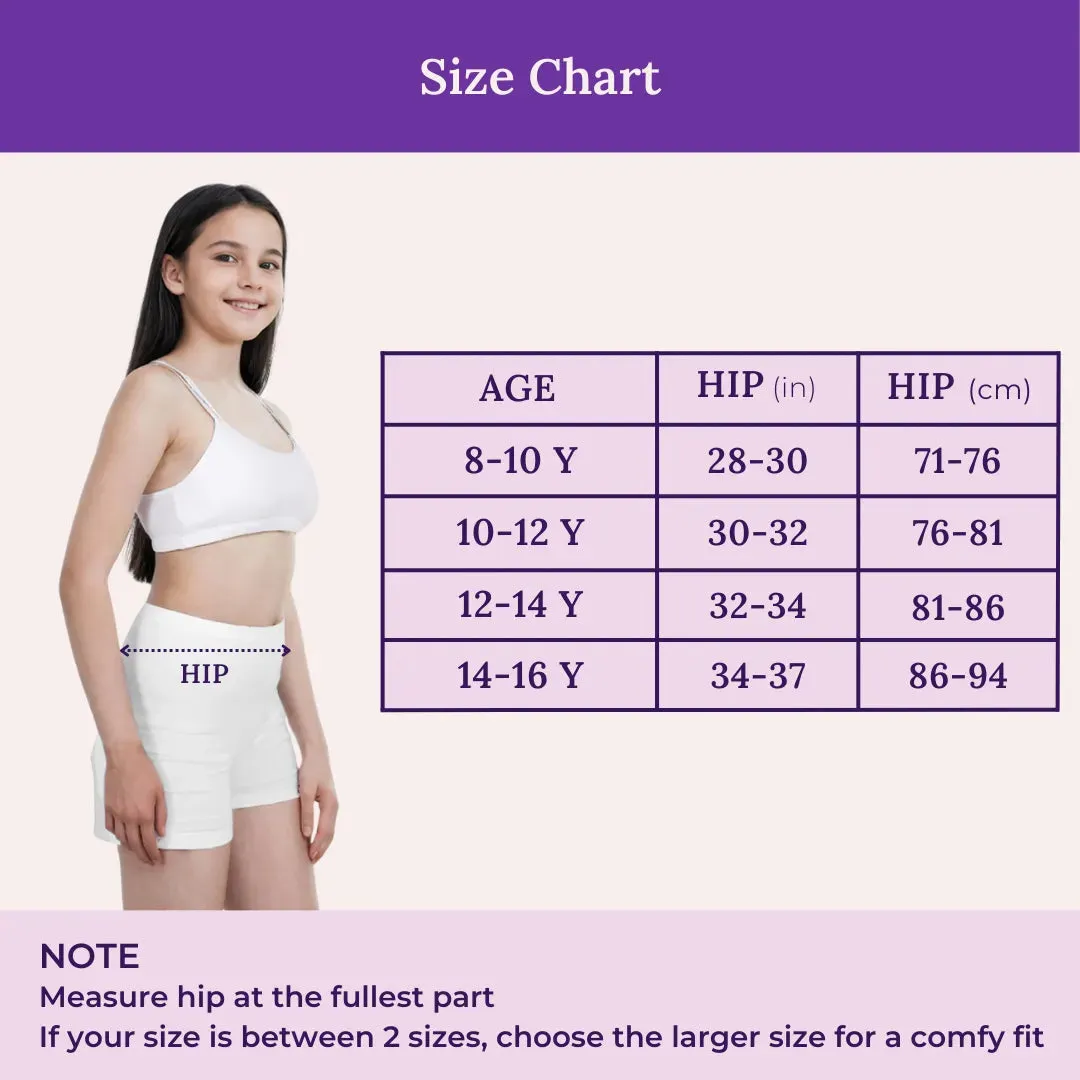 Teen Shorties | Thigh Length | High Waist | Full Coverage | Chafe Free | 4 Pack