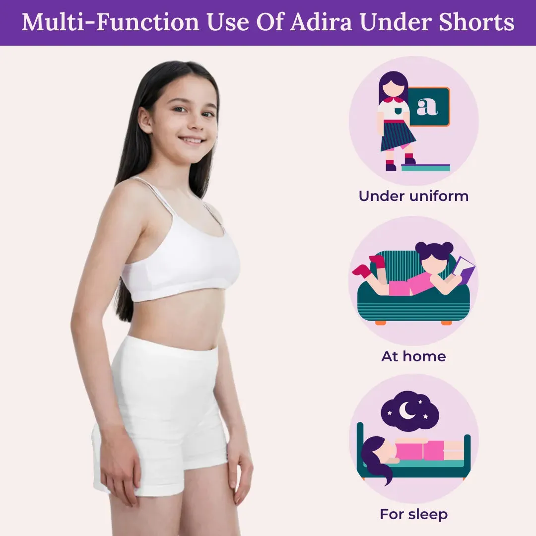 Teen Shorties | Thigh Length | High Waist | Full Coverage | Chafe Free | 4 Pack
