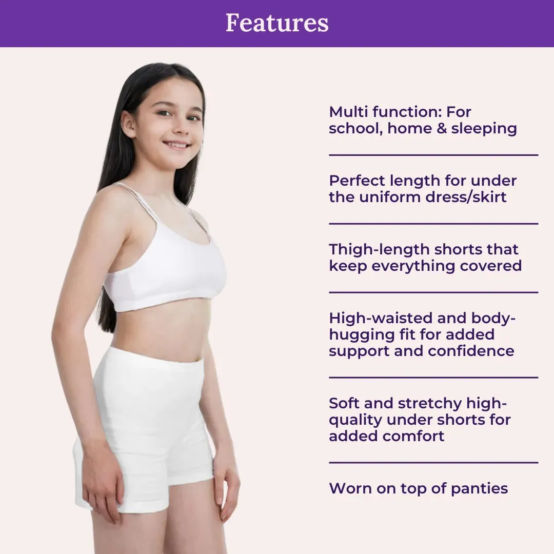 Teen Shorties | Thigh Length | High Waist | Full Coverage | Chafe Free | 4 Pack