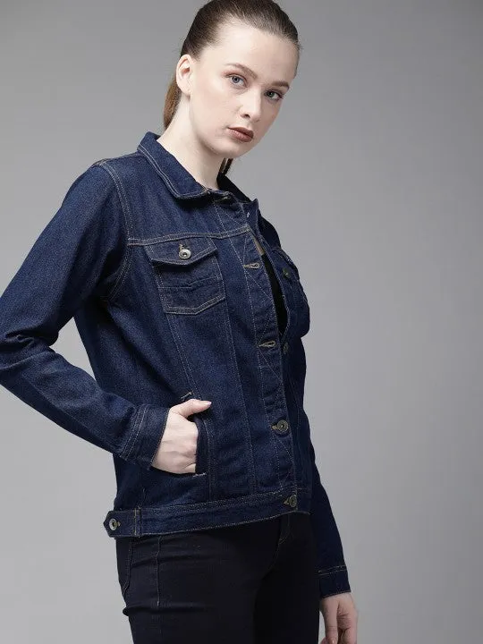 The Lifestyle Co Women Blue Solid Denim Jacket