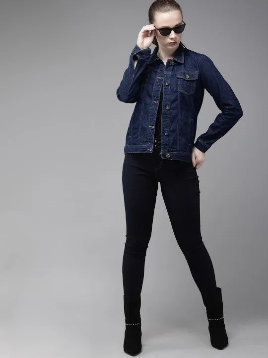 The Lifestyle Co Women Blue Solid Denim Jacket