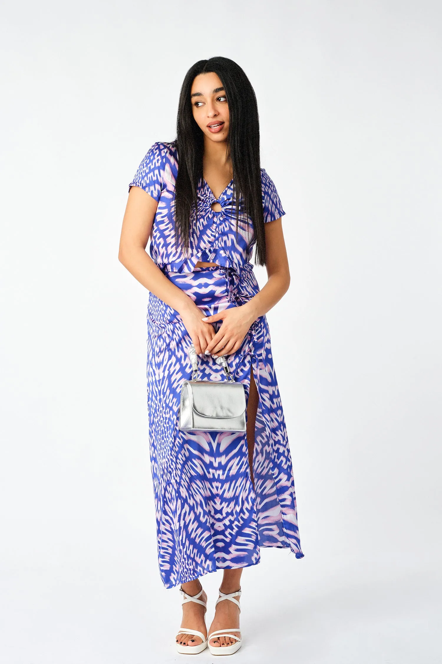 Tie Dye Spiral Print Slit Side Midi Skirt