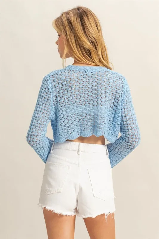 Tied Front Crochet Cropped Cardigan