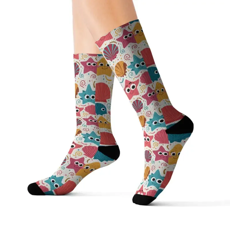 Trendy Fashion Socks with Starfishes and Sea Shells