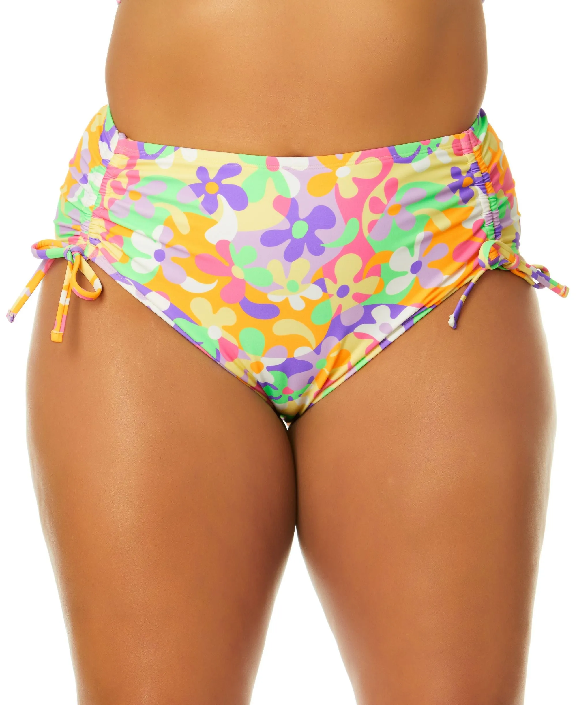 Trendy Plus Size Dazy Daisy Side-Cinched High-Waisted Bikini Bottoms