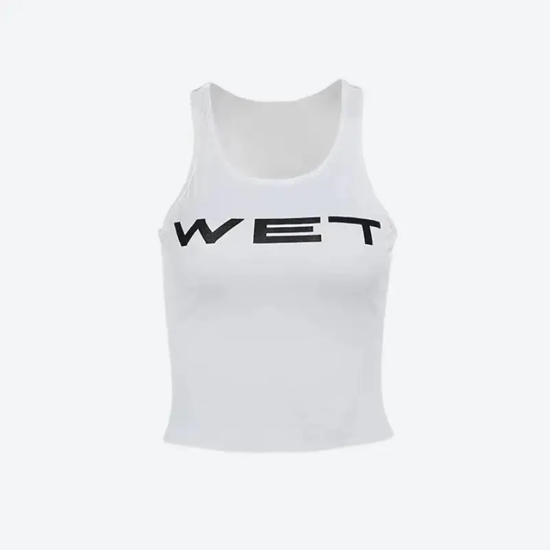 Trendy WET Print Racerback Tank Top for Y2K Casual Style