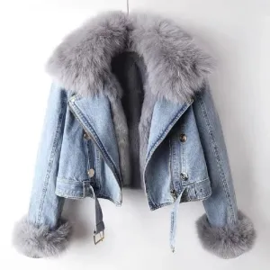 Trisha - casual denim jacket with fur collar