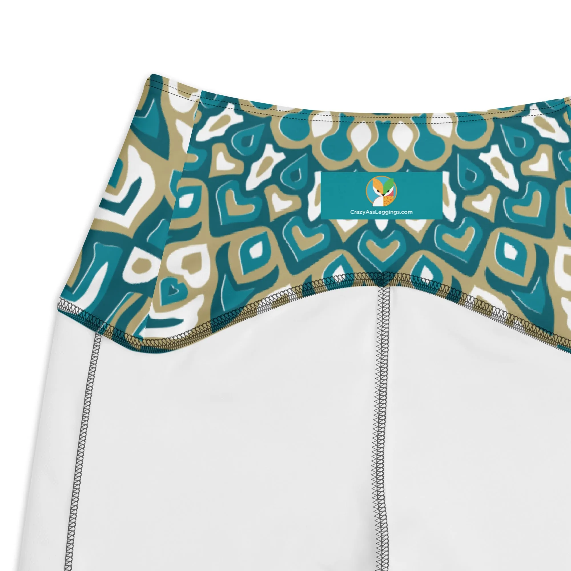 Turquoise and Green Geometric Flowers Leggings with pockets