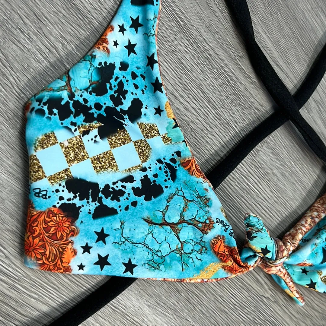 Turquoise Gem Glitter Whiskey River Top