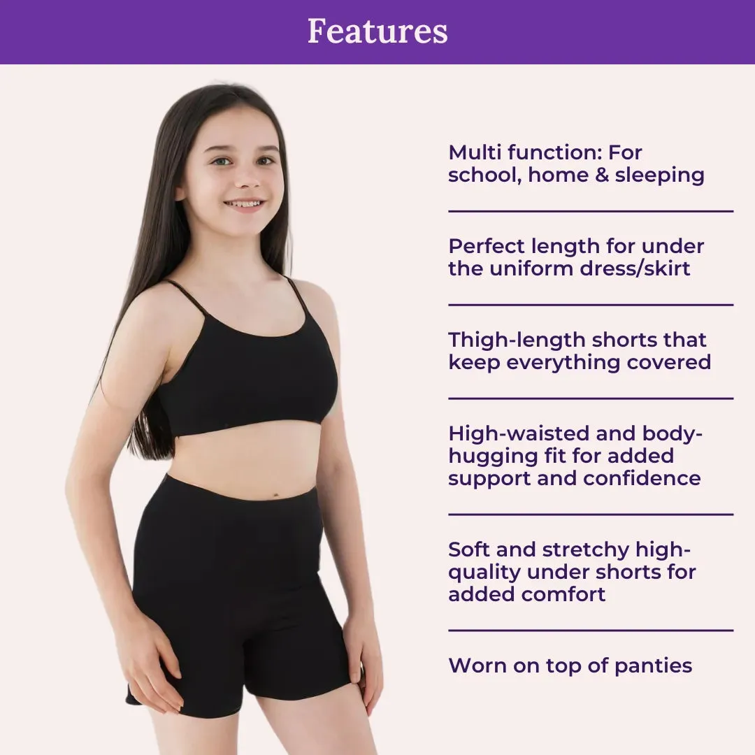 Under Dress Shorts | Full Hip Coverage | Prevents Inner Thigh Chafing | 2 Pack