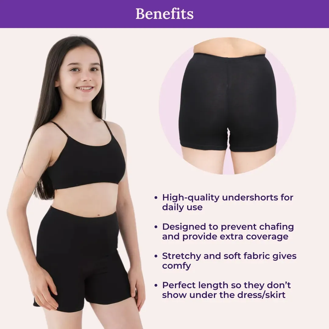 Under Dress Shorts | Full Hip Coverage | Prevents Inner Thigh Chafing | 2 Pack