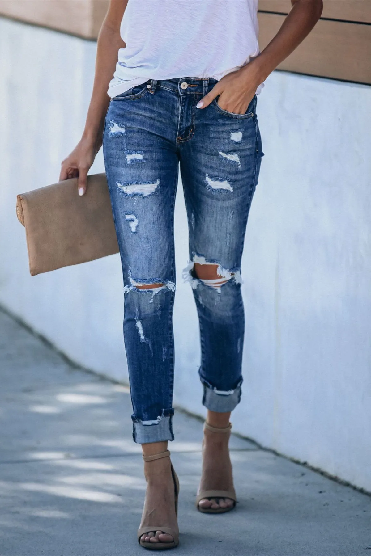 Universal Mid Rise Distressed Skinny - Dark Wash