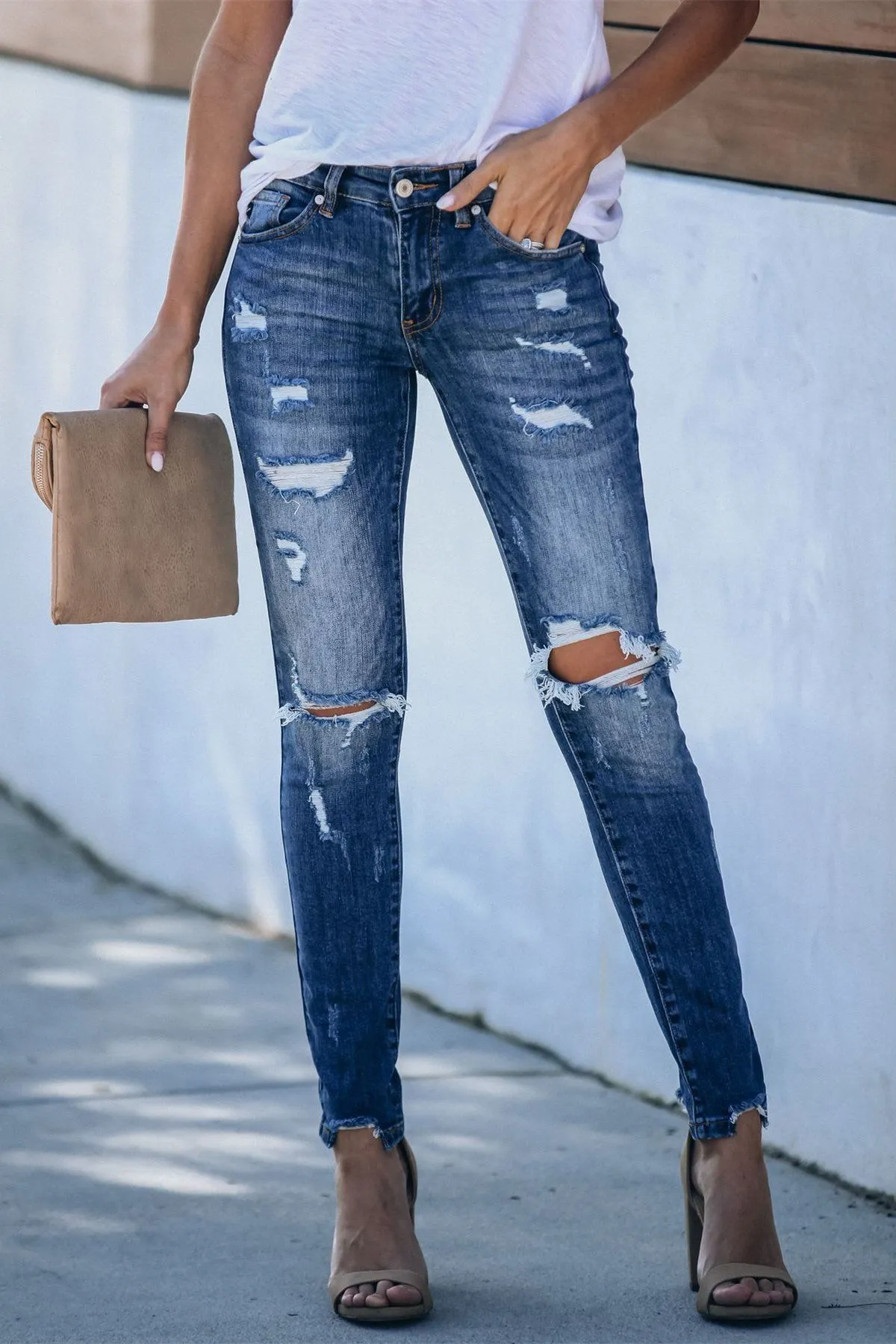 Universal Mid Rise Distressed Skinny - Dark Wash