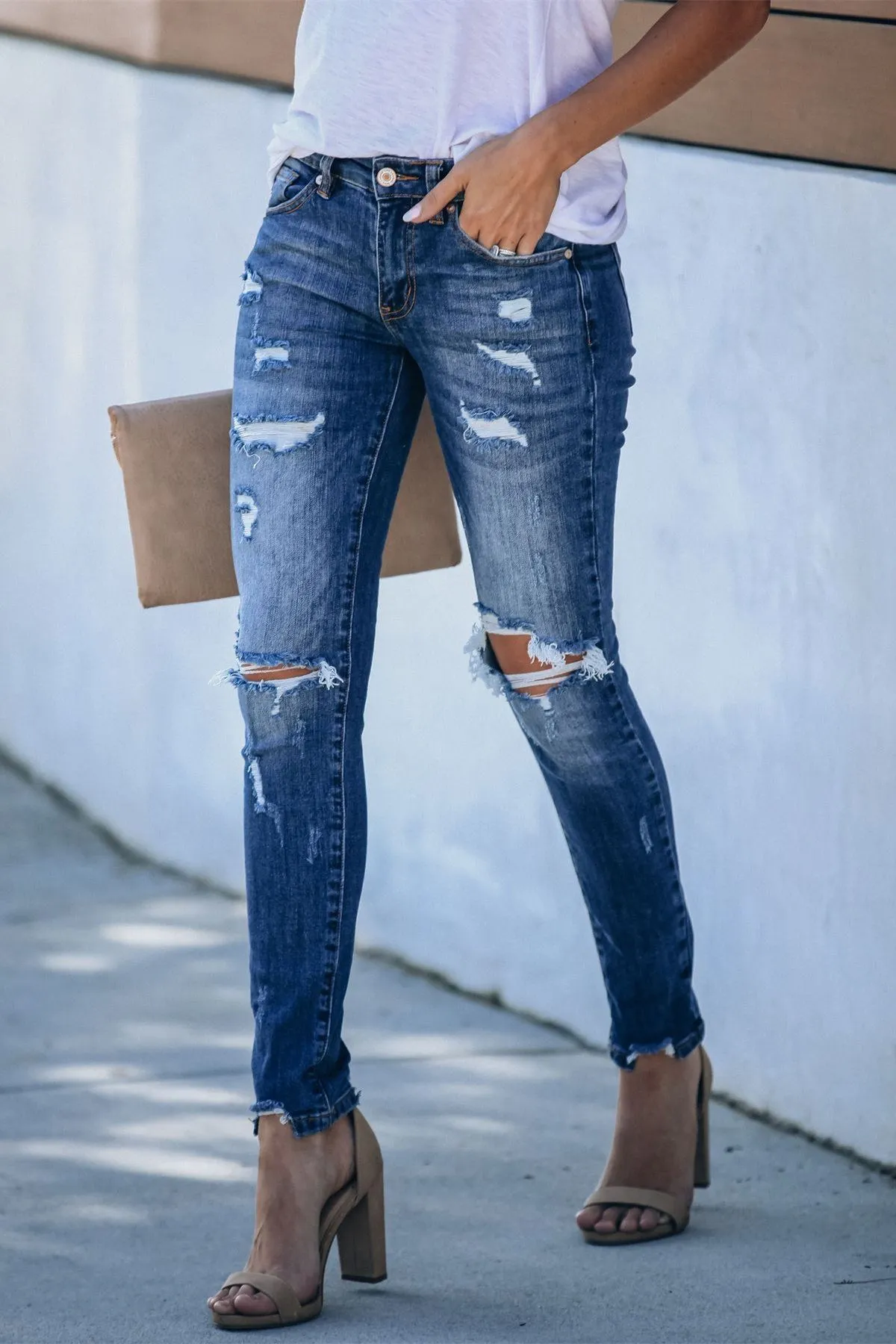 Universal Mid Rise Distressed Skinny - Dark Wash