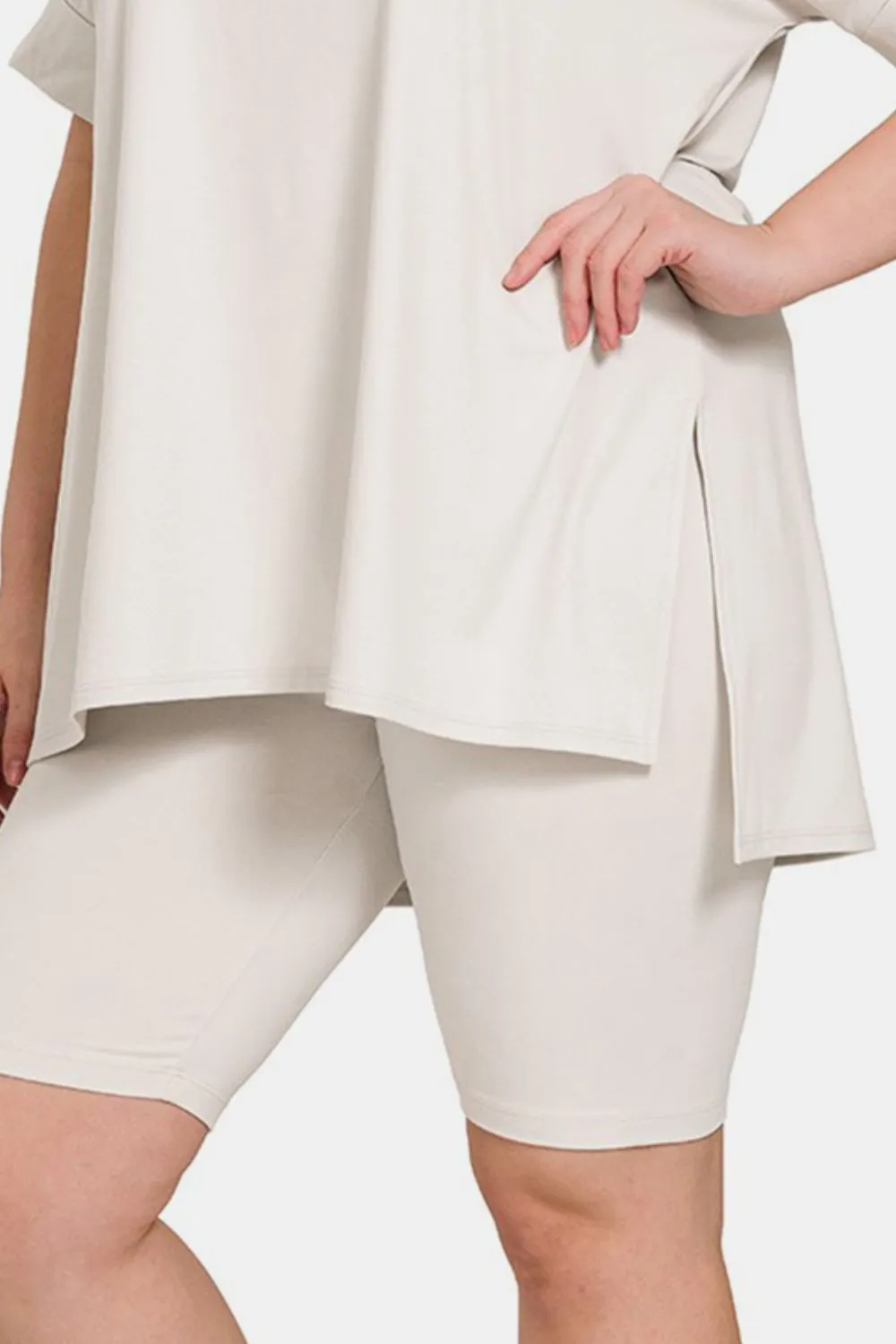 V-Neck Short Sleeve Slit T-Shirt and Shorts Set