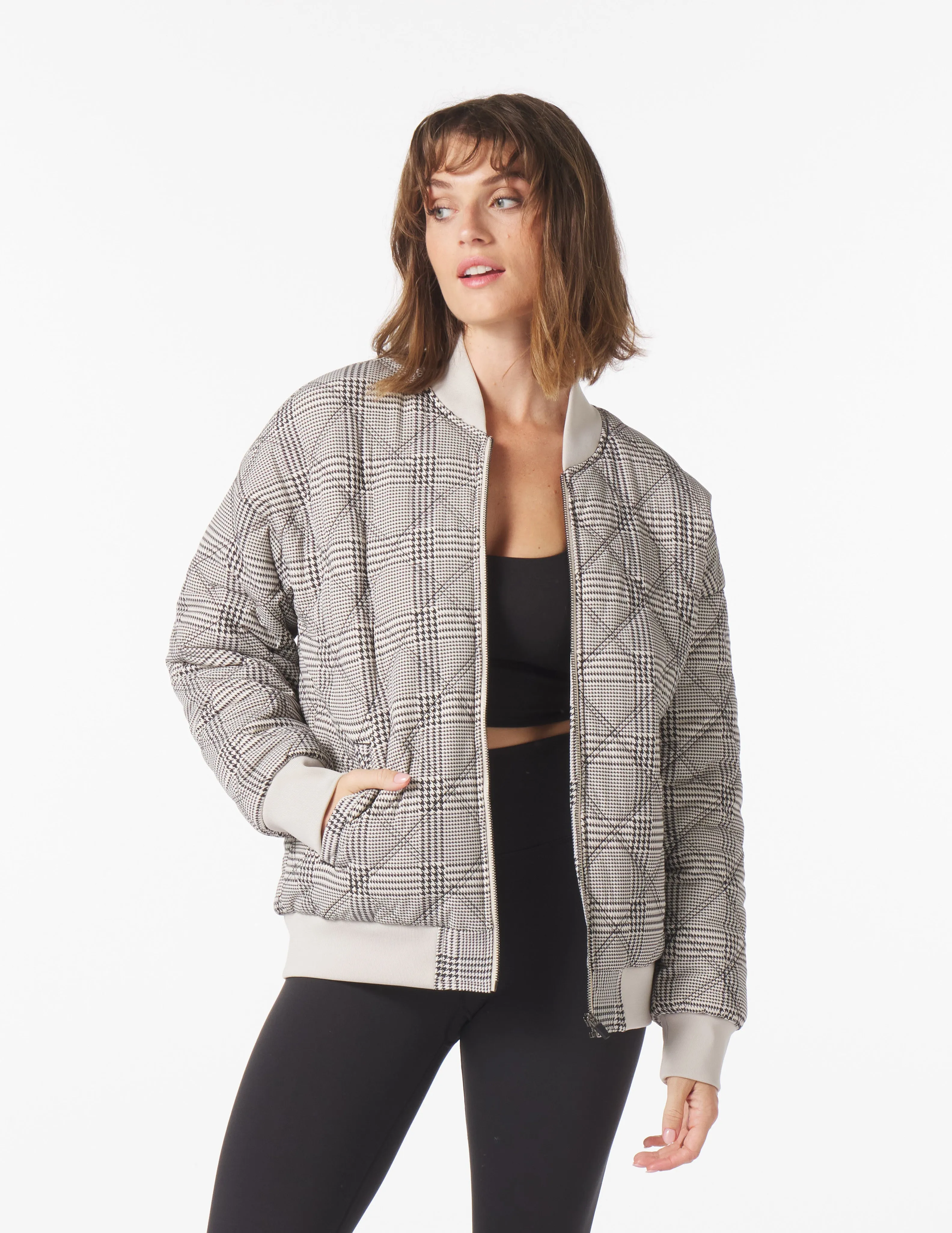 Varsity Jacket: Oatmilk/Black Glen Plaid