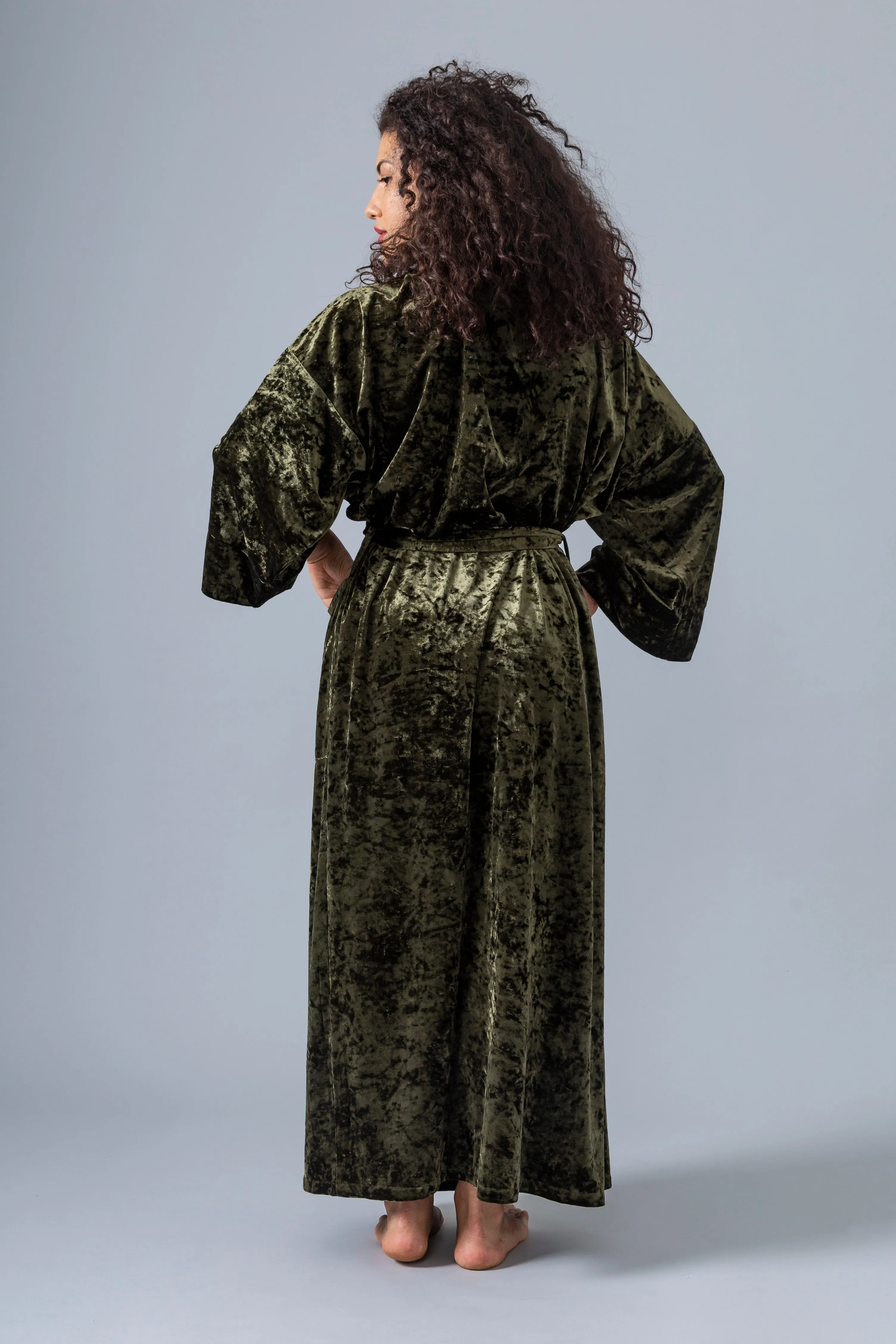 Velvet Kimono Robe - Olive