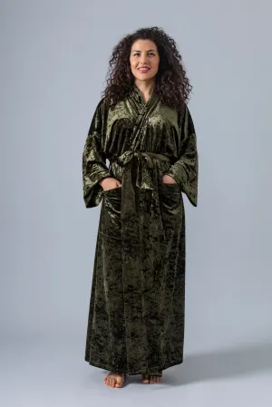 Velvet Kimono Robe - Olive