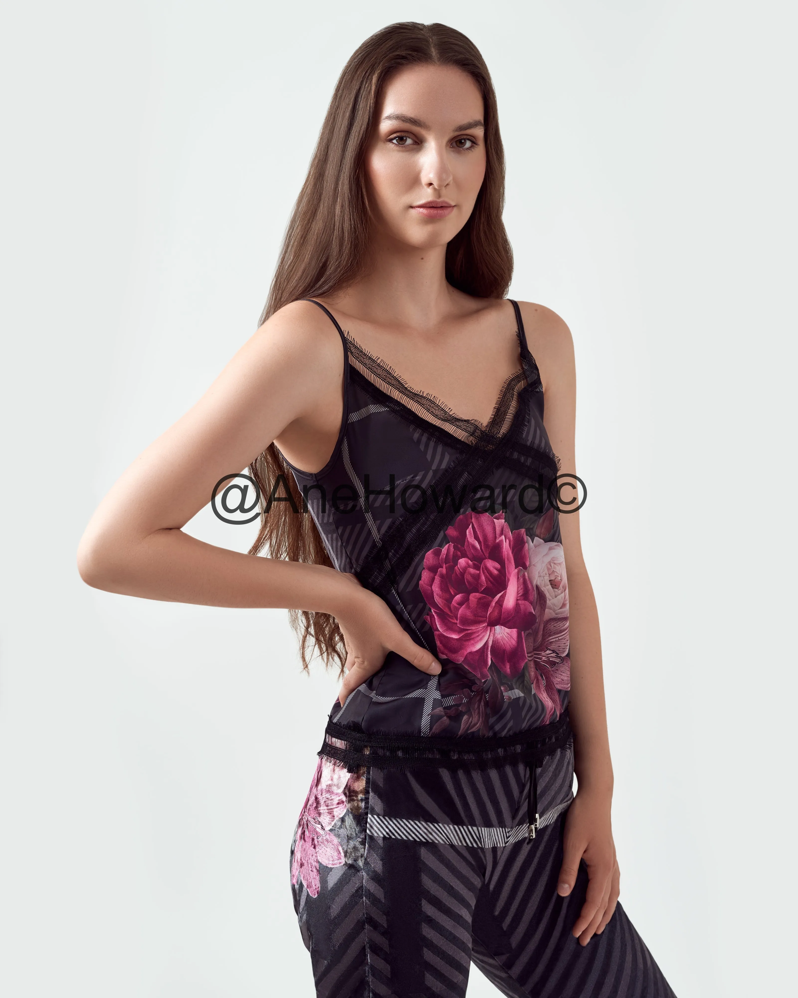 Velvet Women's Trousers Tartan Floral