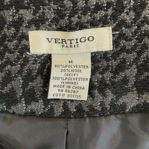 Vertigo Paris Brocade Chain Houndstooth Blazer Zip Wool Blend Jacket M