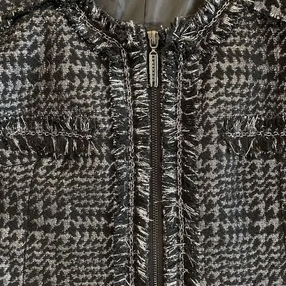 Vertigo Paris Brocade Chain Houndstooth Blazer Zip Wool Blend Jacket M