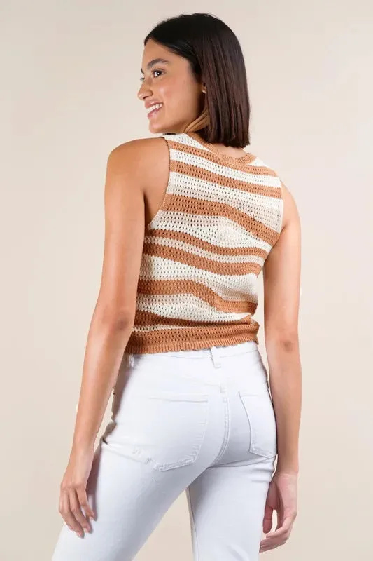 VERY J Multi Color Stripe Knit Crop Tank