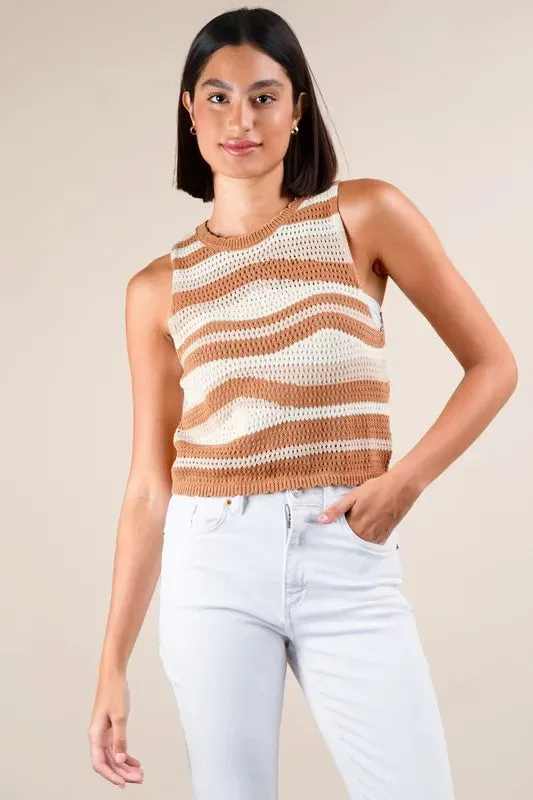 VERY J Multi Color Stripe Knit Crop Tank