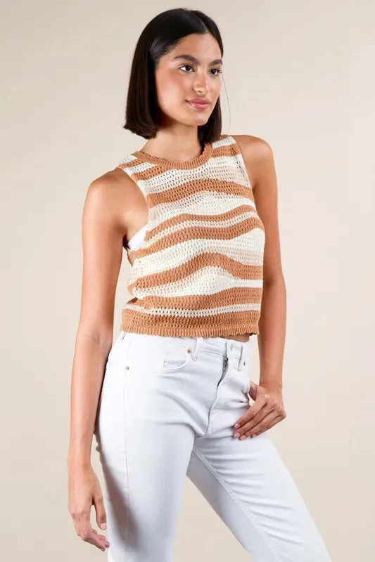 VERY J Multi Color Stripe Knit Crop Tank