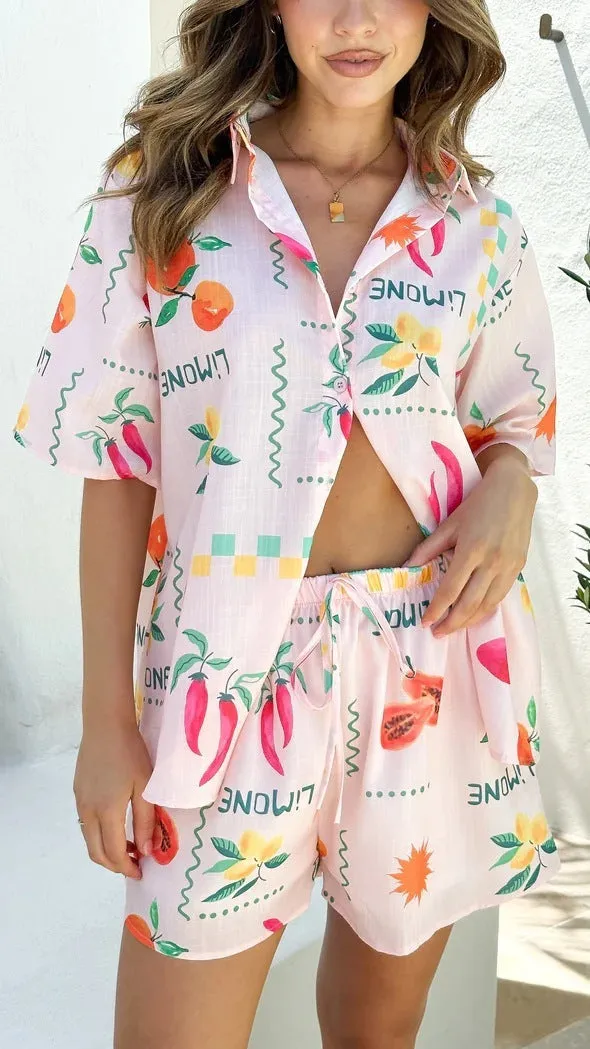 Victoria || Leisure Printed Shirt & Shorts Suit