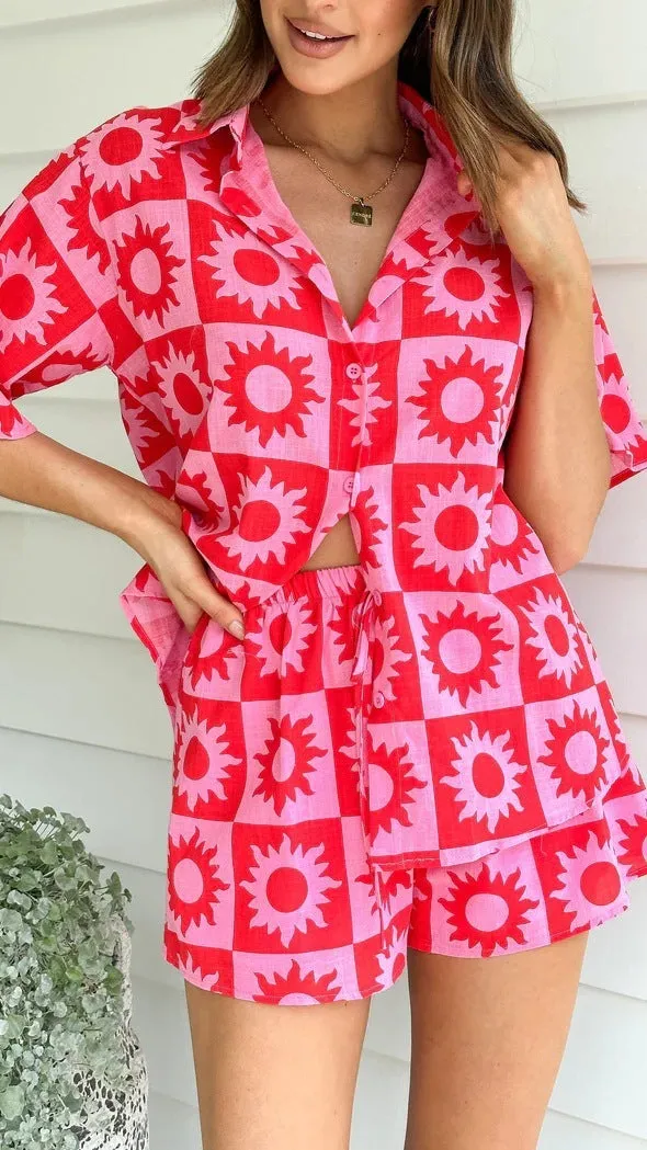 Victoria || Leisure Printed Shirt & Shorts Suit