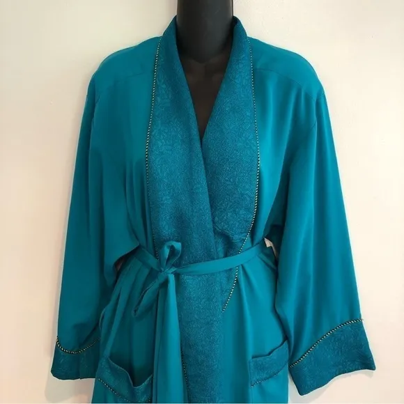 VICTORIA'S SECRET Gold Label Vintage Blue Green Satin Robe Sleepwear Loungewear