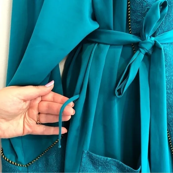 VICTORIA'S SECRET Gold Label Vintage Blue Green Satin Robe Sleepwear Loungewear