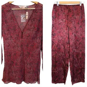 Victoria’s Secret Lounge Set XS Red Snake Print Long Sleeve Tunic Satin Pants