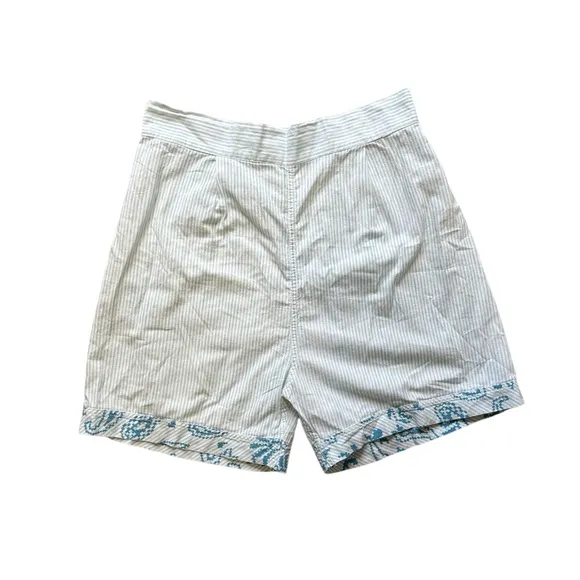 Vintage 50s Two-Piece Blue Striped Printed Top and Shorts Loungewear Set