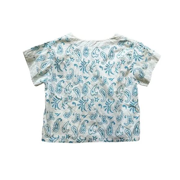 Vintage 50s Two-Piece Blue Striped Printed Top and Shorts Loungewear Set
