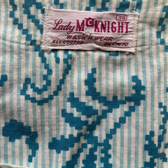 Vintage 50s Two-Piece Blue Striped Printed Top and Shorts Loungewear Set