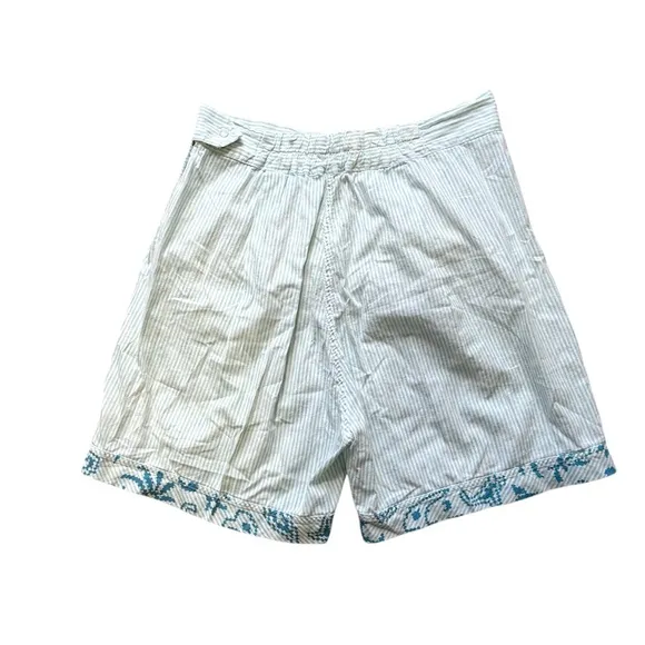 Vintage 50s Two-Piece Blue Striped Printed Top and Shorts Loungewear Set