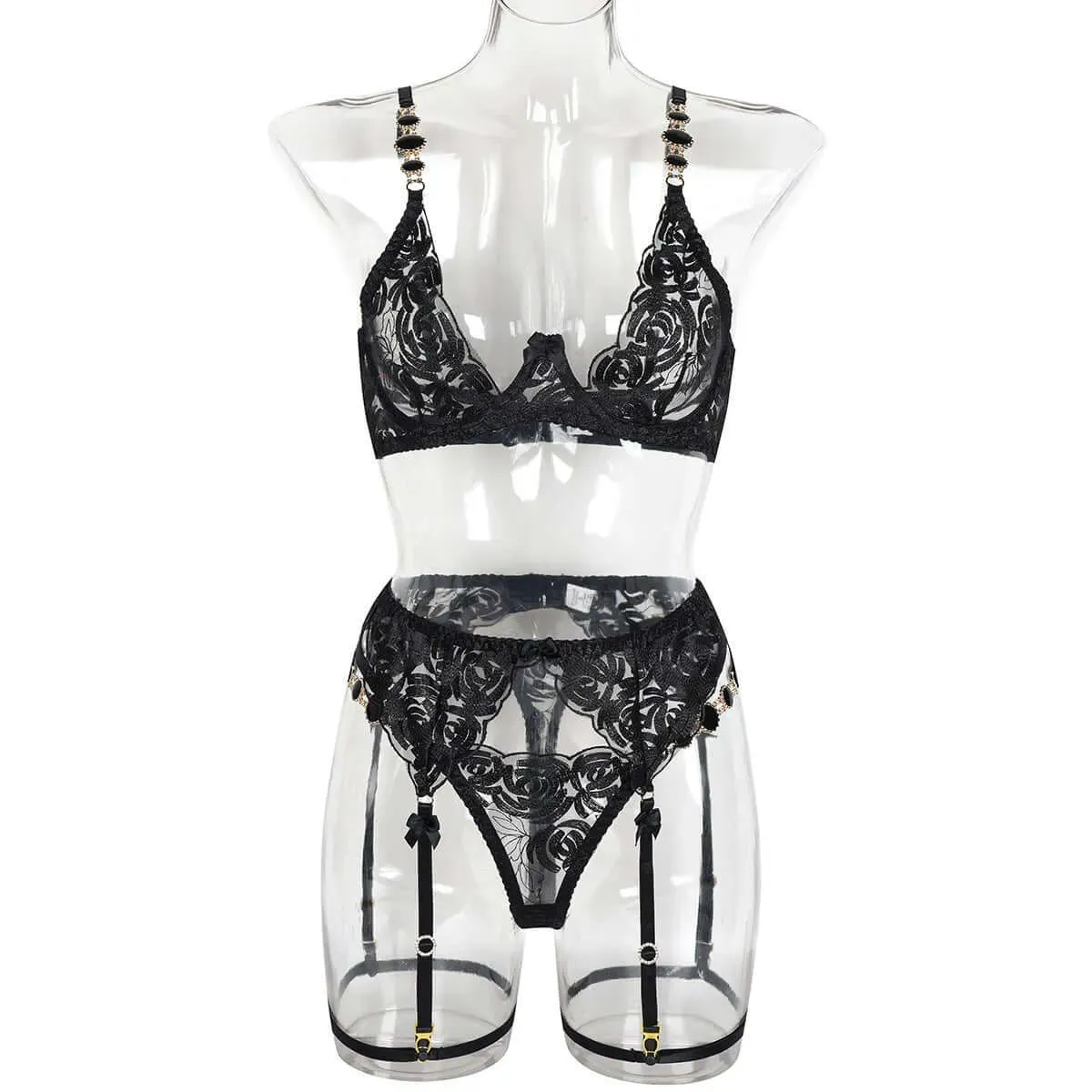 Vintage Gemstone Lace Lingerie Set