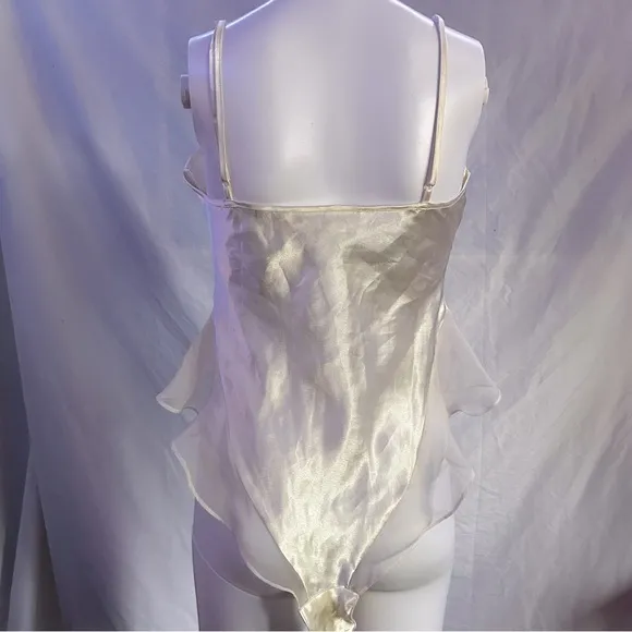 Vintage Victoria Secret Small Ivory Beaded Satin Lace Teddy Lingerie Bodysuit