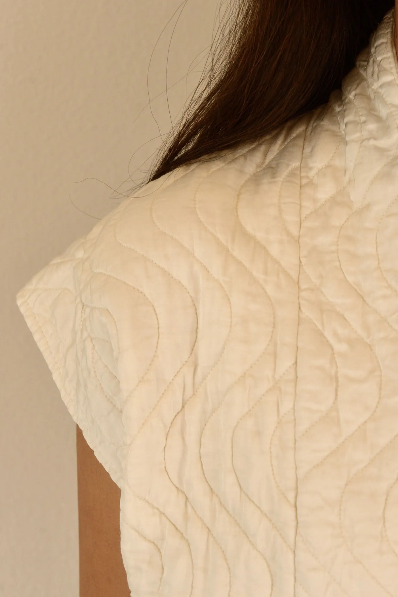 Washed Quilt Stitching Open Vest