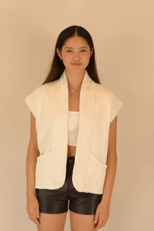 Washed Quilt Stitching Open Vest