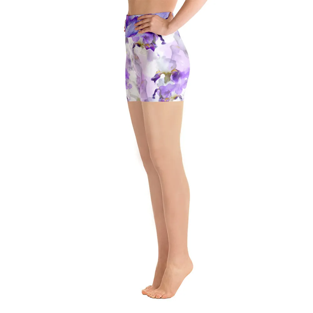 Watercolor Irises - Yoga Shorts