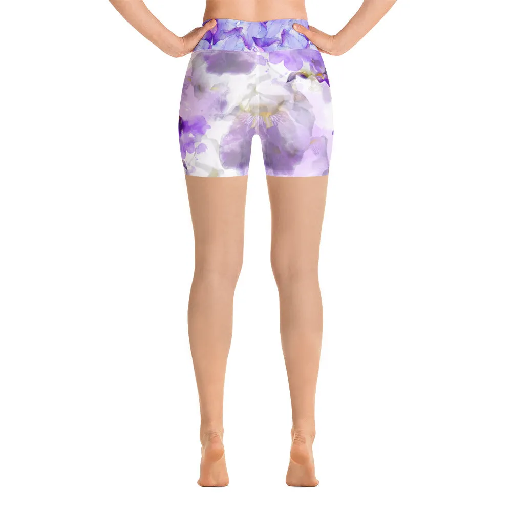 Watercolor Irises - Yoga Shorts