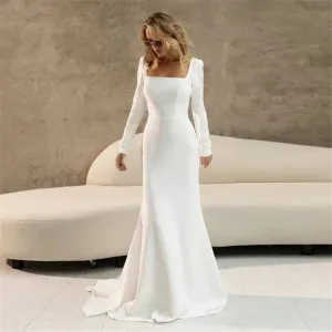 Wedding Dresses For Women Long Sleeves Square Collar Bridal Gowns