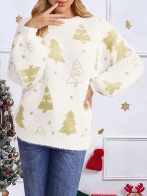 Wenkouban-Christmas Thanksgiving outfits_Multi-color Christmas Tree Design Round Neck Loose Lazy Wind Christmas Sweater